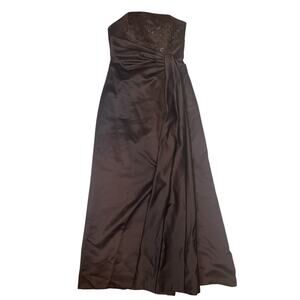 David’s Bridal Strapless Satin Chocolate Brown Formal Gown Prom Dress Womens 2
